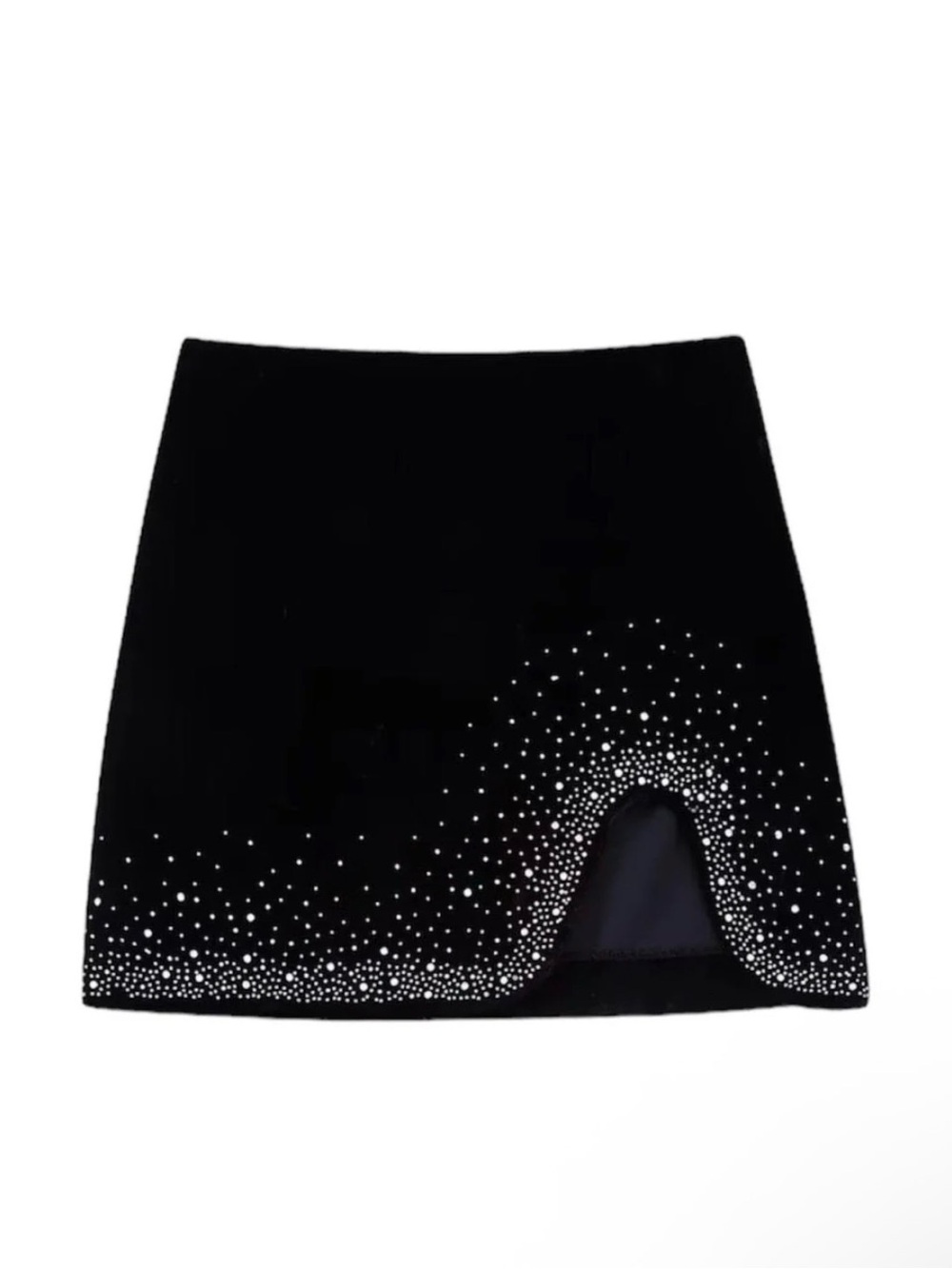 Zara Black Mini Skirt with Rhinestone Wave Detail